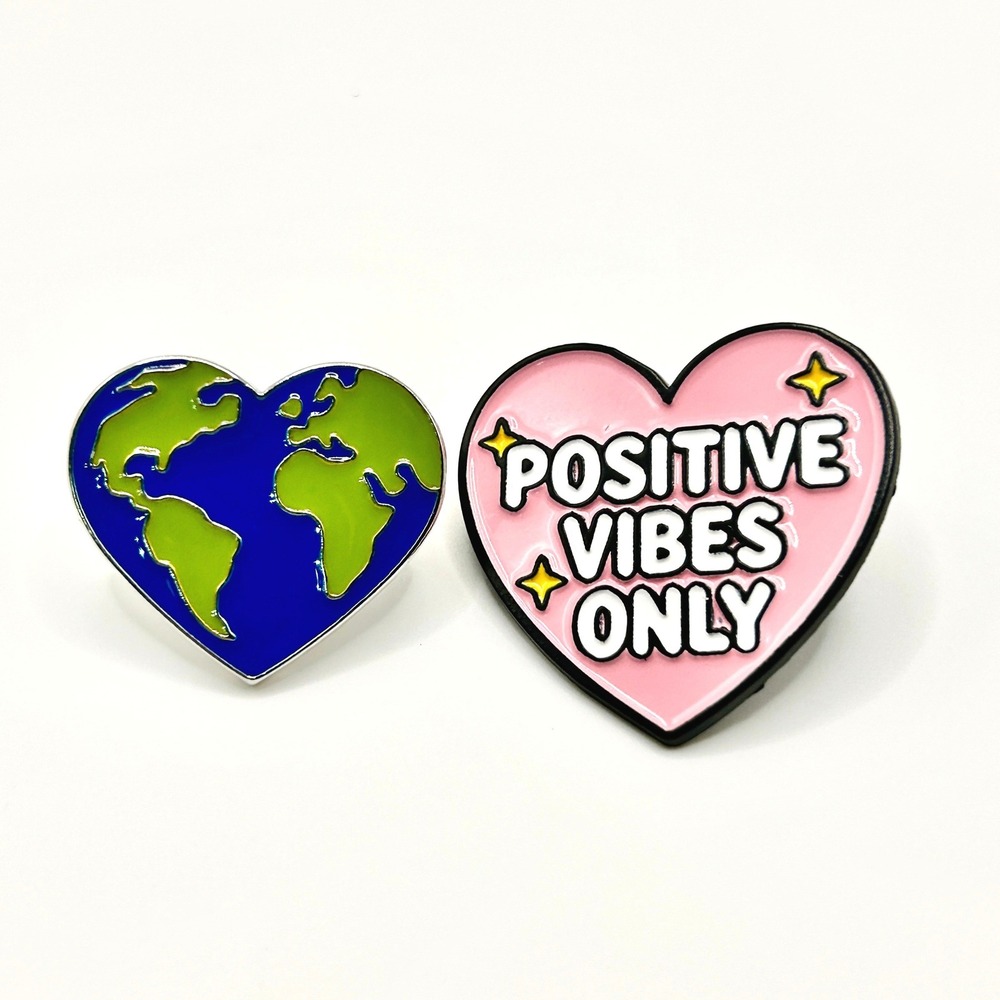 Earth & Heart Enamel Pin Set OS Multi Color Positive Vibes Only Lapel Hat Badge